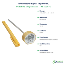 Termómetro digital de bolsillo impermeable Taylor 9842 – -40 a 230 °C