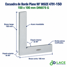 Escuadra de Borde Plano 90° INSIZE 4791-150 150 x 100 mm DIN875 G