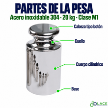 Pesa individual tipo botón en acero inoxidable 304 LACE de 20 kg clase M1