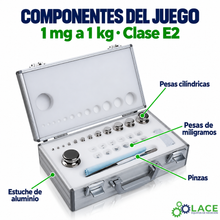 Juego de pesas en acero inoxidable 316L LACE de 1 mg a 1 kg clase E2