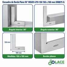 Escuadra de Borde Plano 90° INSIZE 4791-150 150 x 100 mm DIN875 G