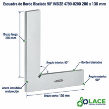 Escuadra de Borde Biselado 90° INSIZE 4790-0200 200 x 130 mm