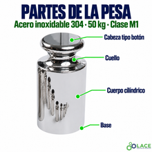 Pesa individual tipo botón en acero inoxidable 304 LACE de 50 kg clase M1