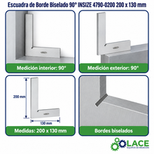 Escuadra de Borde Biselado 90° INSIZE 4790-0200 200 x 130 mm