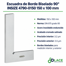Escuadra de Borde Biselado 90° INSIZE 4790-0150 150 x 100 mm