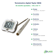 Termómetro digital de bolsillo ajustable Taylor 9836 – -40 a 232 °C