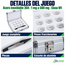 Juego de pesas en acero inoxidable 304 LACE de 1 mg a 500 mg clase M1