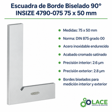 Escuadra de Borde Biselado 90° INSIZE 4790-075 75 x 50 mm