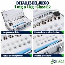 Juego de pesas en acero inoxidable 316L LACE de 1 mg a 1 kg clase E2