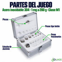 Juego de pesas en acero inoxidable 304 LACE de 1 mg a 200 g clase M1
