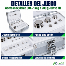 Juego de pesas en acero inoxidable 304 LACE de 1 mg a 200 g clase M1