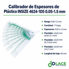 Calibrador de Espesores de Plástico INSIZE 4624-1D5 0.05-1.5 mm