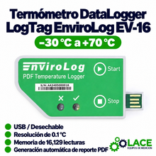 Termómetro DataLogger desechable LogTag EnviroLog EV-16 -30 °C a +70 °C (USB)