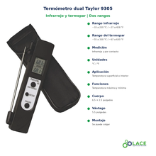 Termómetro infrarrojo y termopar dual Taylor 9305 – -33 a 220 °C / -55 a 330 °C