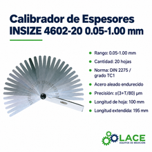 Calibrador de Espesores INSIZE 4602-20 0.05-1.00 mm