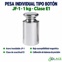Pesa individual tipo botón en acero inoxidable JF-1 LACE de 1 kg clase E1