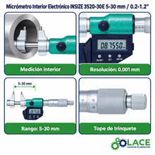 Micrómetro Interior Electrónico INSIZE 3520-30E 5-30 mm / 0.2-1.2"