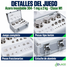 Juego de pesas en acero inoxidable 304 LACE de 1 mg a 2 kg clase M1