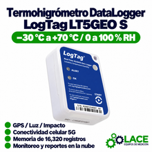 Termohigrómetro DataLogger desechable LogTag LT5GEO S -30 °C a +70 °C/ 0 a 100 % RH (GPS / Luz / Impacto)