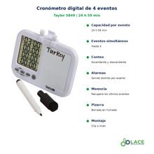 Cronómetro digital de 4 eventos Taylor 5849 – 24 h 59 min