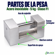 Pesa rectangular en acero inoxidable LACE de 5 kg clase F1