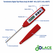 Termómetro Digital Tipo Pluma Avaly VA-9847 -40 a 232°C (-40 a 450°F)