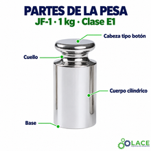 Pesa individual tipo botón en acero inoxidable JF-1 LACE de 1 kg clase E1