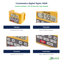 Cronómetro digital Taylor 5839 – 9 h 59 min 59 s