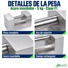 Pesa rectangular en acero inoxidable LACE de 5 kg clase F1