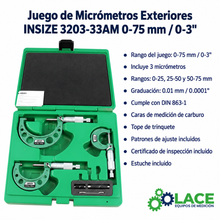 Juego de Micrómetros Exteriores INSIZE 3203-33AM 0-75 mm / 0-3"