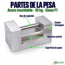 Pesa rectangular en acero inoxidable LACE de 10 kg clase F1