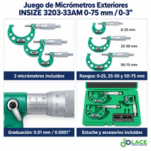 Juego de Micrómetros Exteriores INSIZE 3203-33AM 0-75 mm / 0-3"