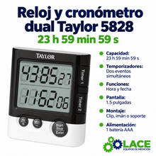Reloj y cronómetro dual Taylor 5828 – 23 h 59 min 59 s