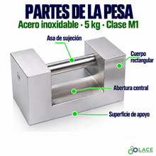 Pesa rectangular en acero inoxidable LACE de 5 kg clase M1