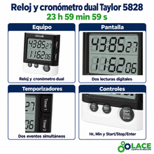Reloj y cronómetro dual Taylor 5828 – 23 h 59 min 59 s