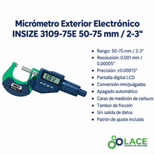 Micrómetro Exterior Electrónico INSIZE 3109-75E 50-75 mm / 2-3"
