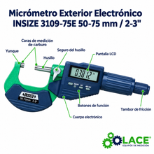 Micrómetro Exterior Electrónico INSIZE 3109-75E 50-75 mm / 2-3"
