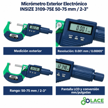 Micrómetro Exterior Electrónico INSIZE 3109-75E 50-75 mm / 2-3"