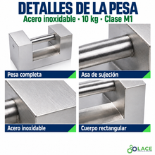 Pesa rectangular en acero inoxidable LACE de 10 kg clase M1