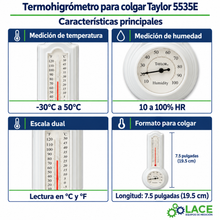 Termohigrómetro para colgar Taylor 5535E -30°C a 50°C  10 a 100% HR