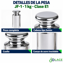 Pesa individual tipo botón en acero inoxidable JF-1 LACE de 1 kg clase E1