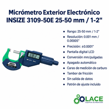 Micrómetro Exterior Electrónico INSIZE 3109-50E 25-50 mm / 1-2"