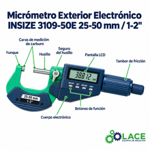 Micrómetro Exterior Electrónico INSIZE 3109-50E 25-50 mm / 1-2"