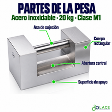Pesa rectangular en acero inoxidable LACE de 20 kg clase M1