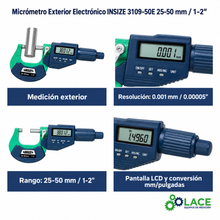 Micrómetro Exterior Electrónico INSIZE 3109-50E 25-50 mm / 1-2"