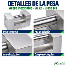 Pesa rectangular en acero inoxidable LACE de 20 kg clase M1