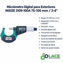 Micrómetro Digital para Exteriores INSIZE 3109-100A 75-100 mm / 3-4"