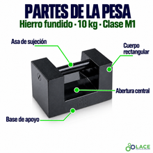 Pesa patrón paralelepípeda de hierro fundido LACE de 10 kg clase M1