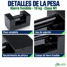 Pesa patrón paralelepípeda de hierro fundido LACE de 10 kg clase M1