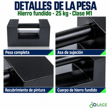 Pesa patrón paralelepípeda de hierro fundido LACE de 25 kg clase M1